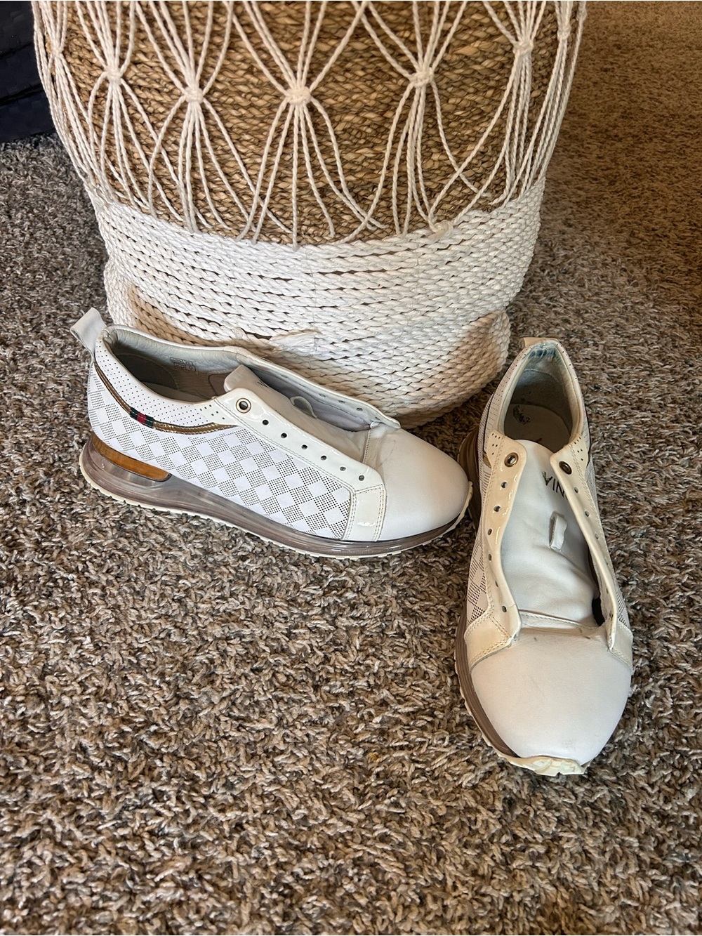 Men’s White Check-Panel Casual Slip-On Sneakers
